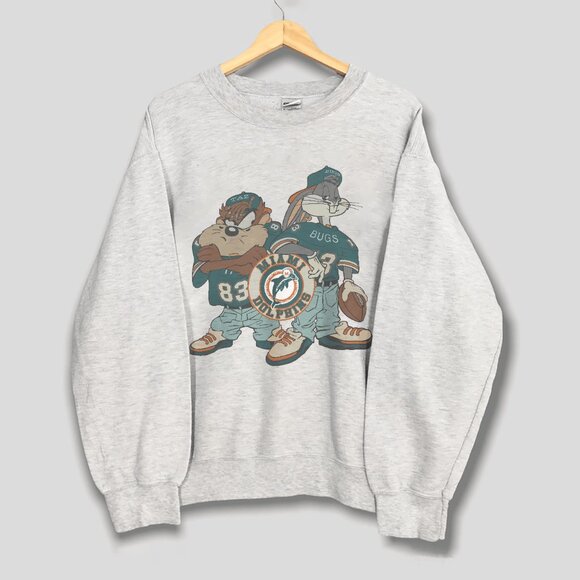 Vintage Miami Dolphins Bugs Bunny Looney Tunes Football Sweatshirt NFL Shirt Tee - Picture 1 of 2